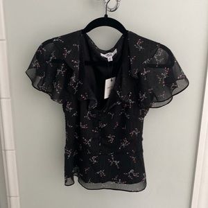 Black short sleeved floral blouse